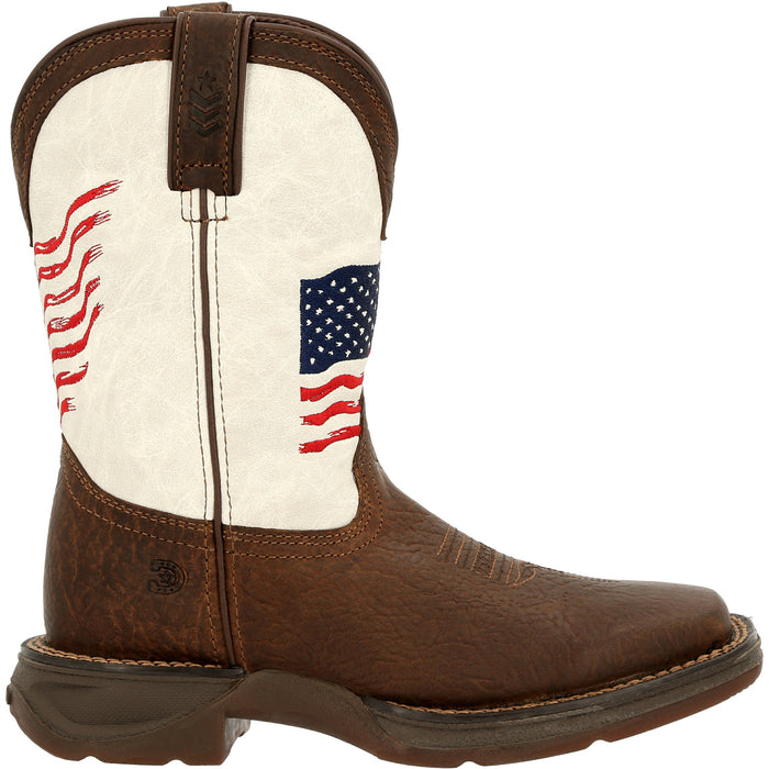 Durango Youth Unisex Lil Rebel Pull Up Flag Bay Brown/White Leather Cowboy Boots