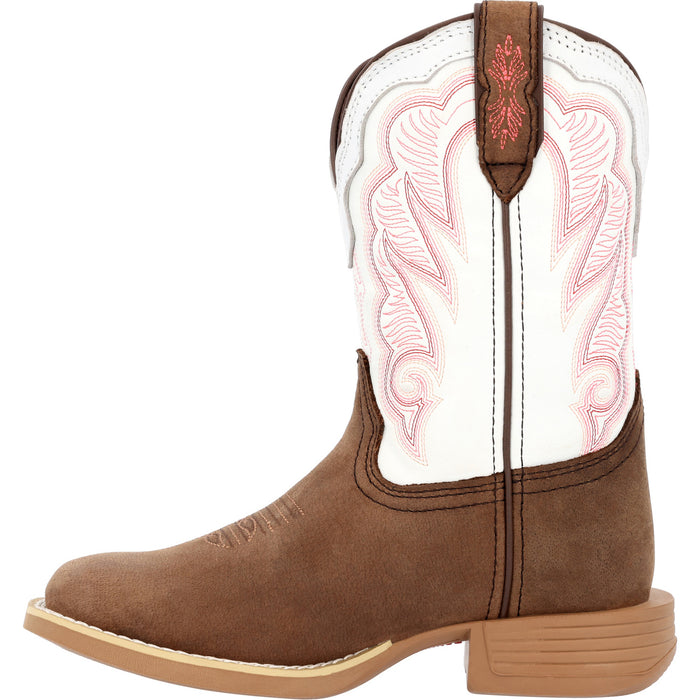 Durango Kids Unisex Lil Rebel Pro Western Trail Brown/White Leather Cowboy Boots