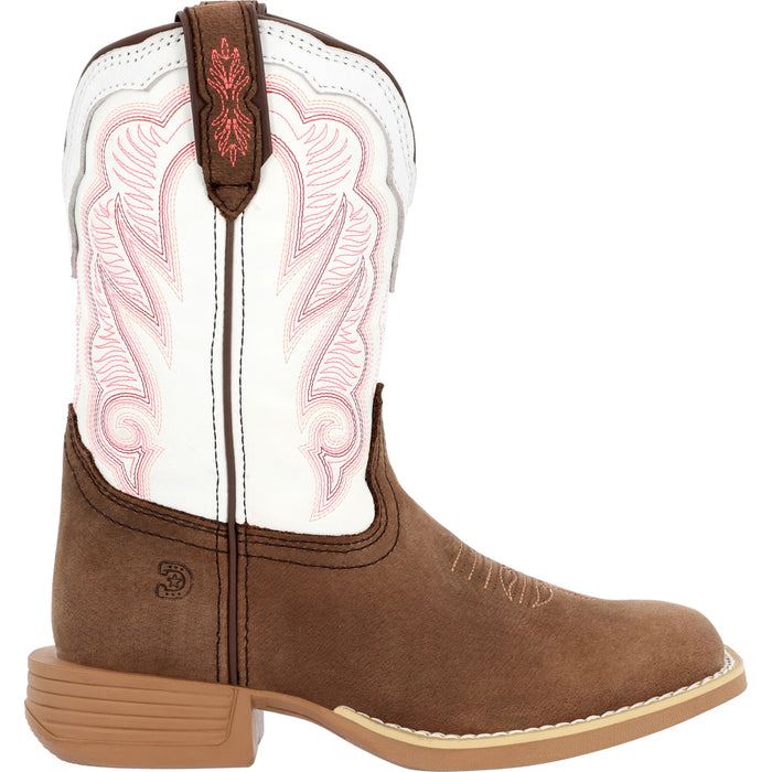 Durango Kids Unisex Lil Rebel Pro Western Trail Brown/White Leather Cowboy Boots