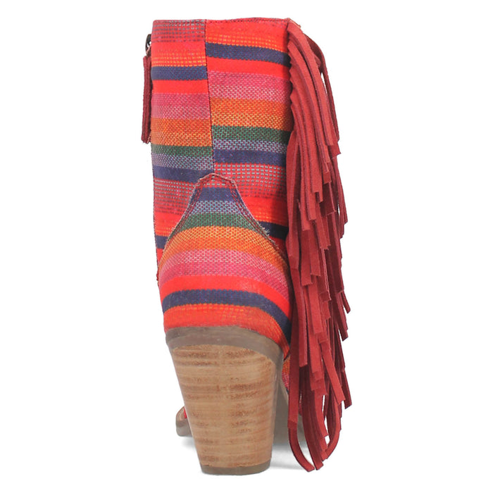 Dingo Womens Chili Pepperie Red Multi Textile Fringe Ankle Boots