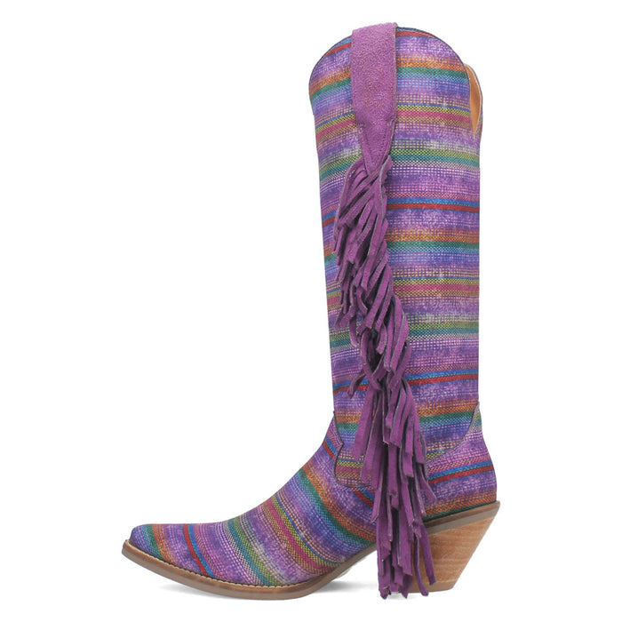 Dingo Womens Hot Tamale Purple Multi Textile Fringe Cowboy Boots