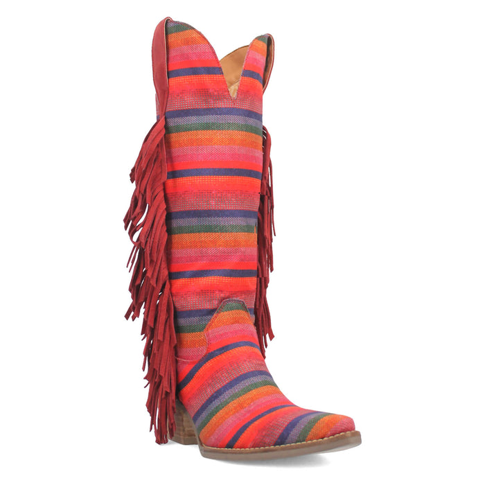 Dingo Womens Hot Tamale Red Multi Textile Fringe Cowboy Boots