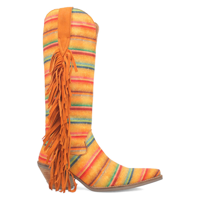 Dingo Womens Hot Tamale Yellow Multi Textile Fringe Cowboy Boots