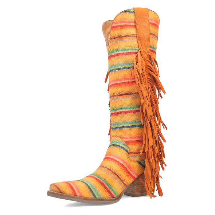 Dingo Womens Hot Tamale Yellow Multi Textile Fringe Cowboy Boots