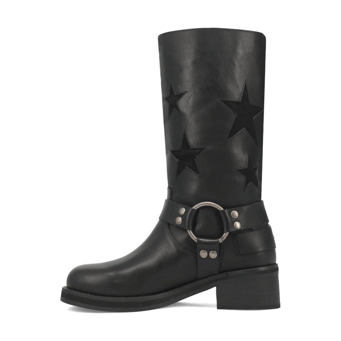 Dingo Womens Blacklist Stars Black Leather Motorcycle Boots