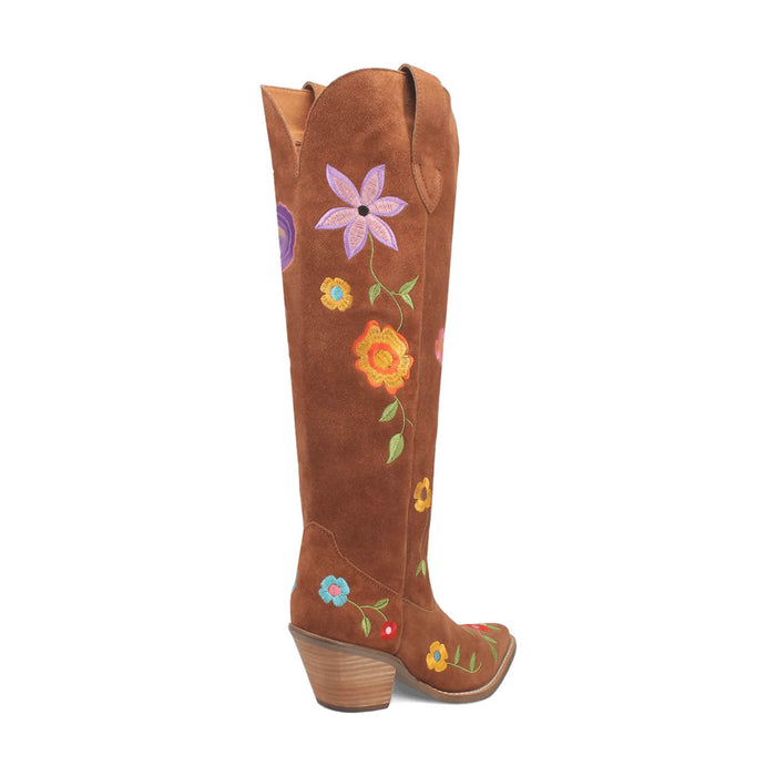 Dingo Womens Flower Power Brown Suede Cowboy Boots