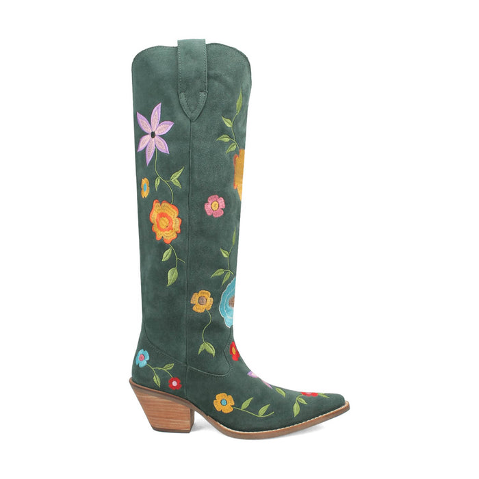 Dingo Womens Flower Power Green Suede Cowboy Boots