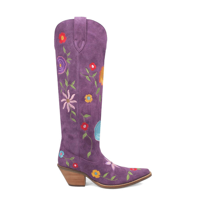 Dingo Womens Flower Power Purple Suede Cowboy Boots