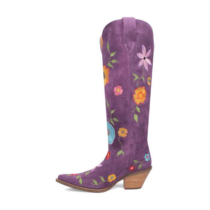 Dingo Womens Flower Power Purple Suede Cowboy Boots