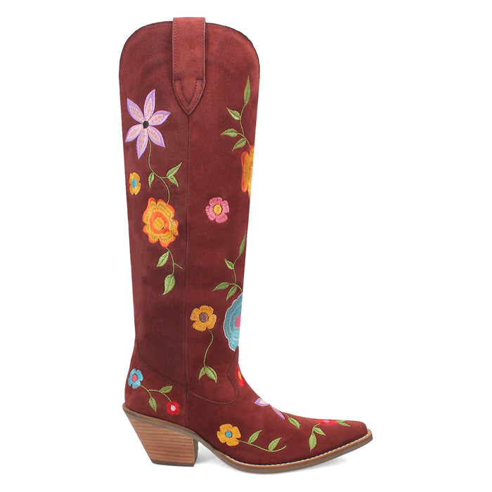 Dingo Womens Flower Power Burgundy Suede Cowboy Boots