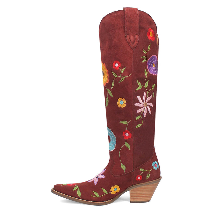 Dingo Womens Flower Power Burgundy Suede Cowboy Boots