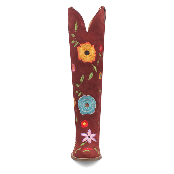 Dingo Womens Flower Power Burgundy Suede Cowboy Boots