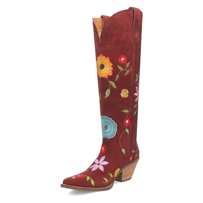 Dingo Womens Flower Power Burgundy Suede Cowboy Boots