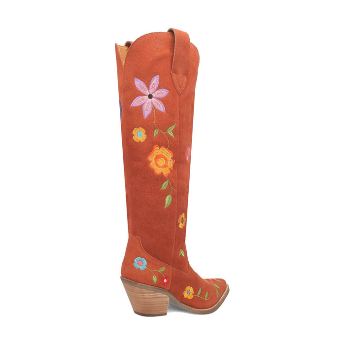 Dingo Womens Flower Power Rust Suede Cowboy Boots