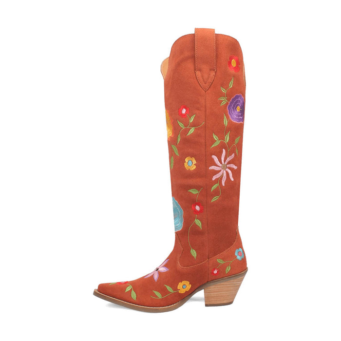 Dingo Womens Flower Power Rust Suede Cowboy Boots