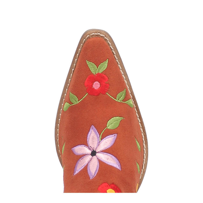 Dingo Womens Flower Power Rust Suede Cowboy Boots