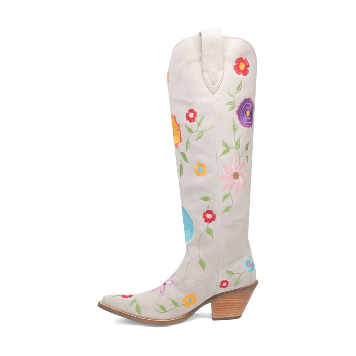 Dingo Womens Flower Power White Suede Cowboy Boots