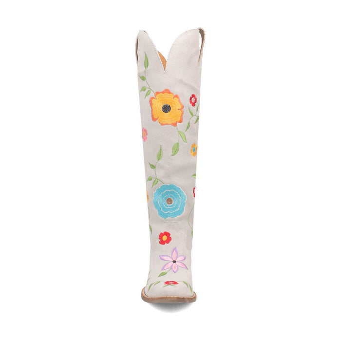 Dingo Womens Flower Power White Suede Cowboy Boots