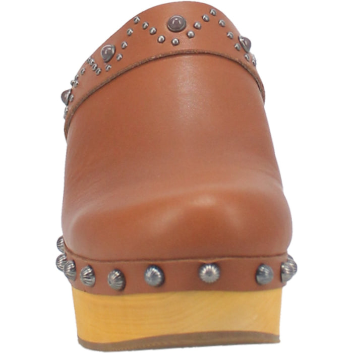 Dingo Womens Deadwood Tan Leather Studs Clogs Shoes