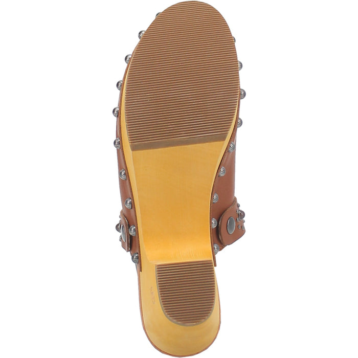 Dingo Womens Deadwood Tan Leather Studs Clogs Shoes