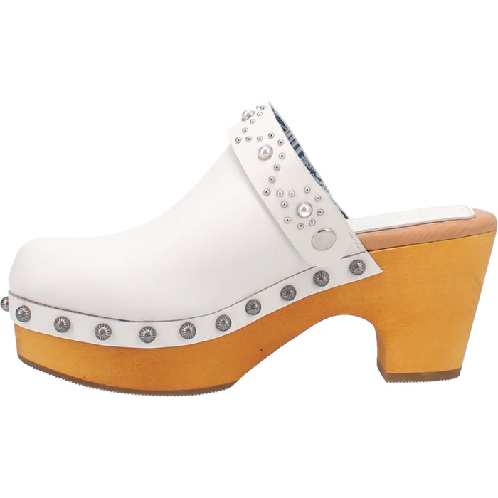 Dingo Womens Deadwood White Leather Studs Clogs Shoes