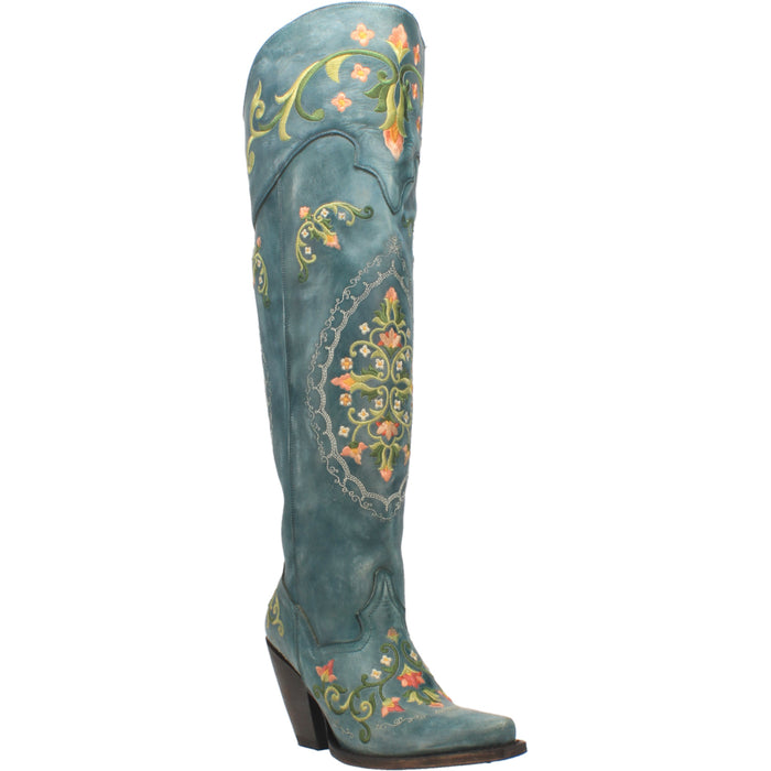 Dan Post Womens Flower Child Over-The-Knee Boots Leather Turquoise