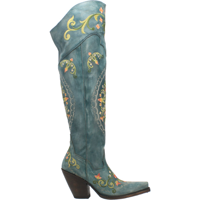 Dan Post Womens Flower Child Over-The-Knee Boots Leather Turquoise