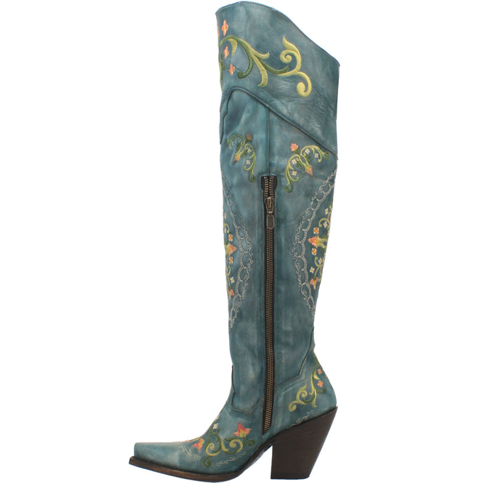 Dan Post Womens Flower Child Over-The-Knee Boots Leather Turquoise