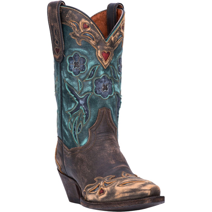 Dan Post Womens Vintage Bluebird Cowboy Boots Leather Chocolate/Teal