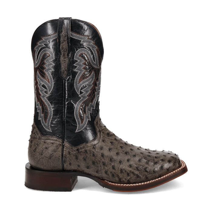 Dan Post Mens Alamosa Grey/Black Full Quill Ostrich Cowboy Boots