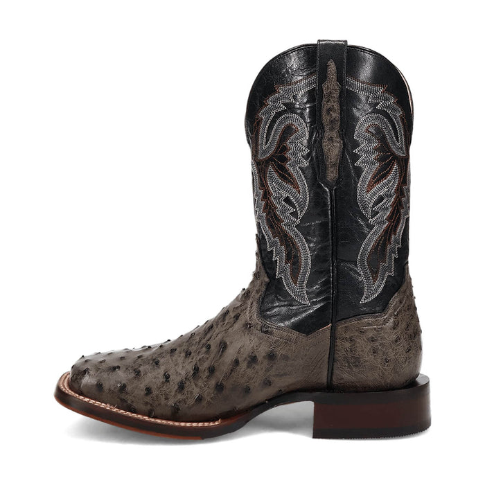 Dan Post Mens Alamosa Grey/Black Full Quill Ostrich Cowboy Boots