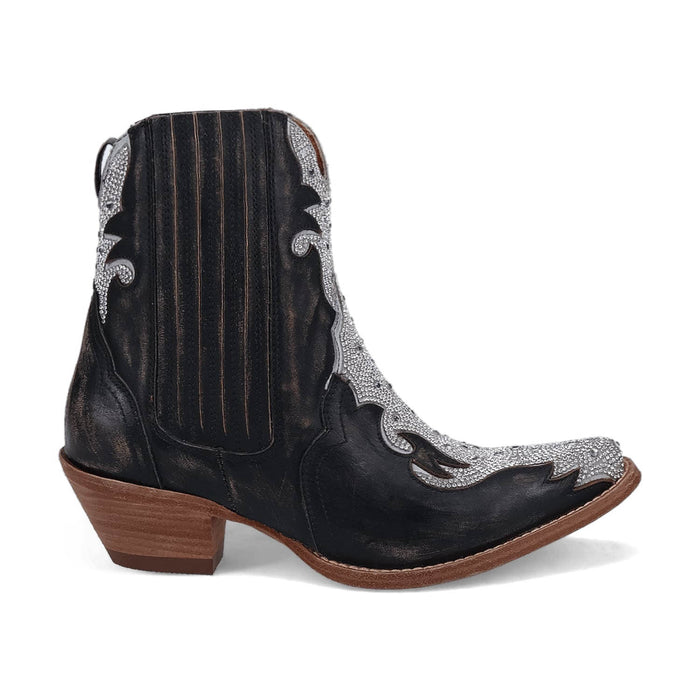 Dan Post Womens Crystalie Black Leather Ankle Boots