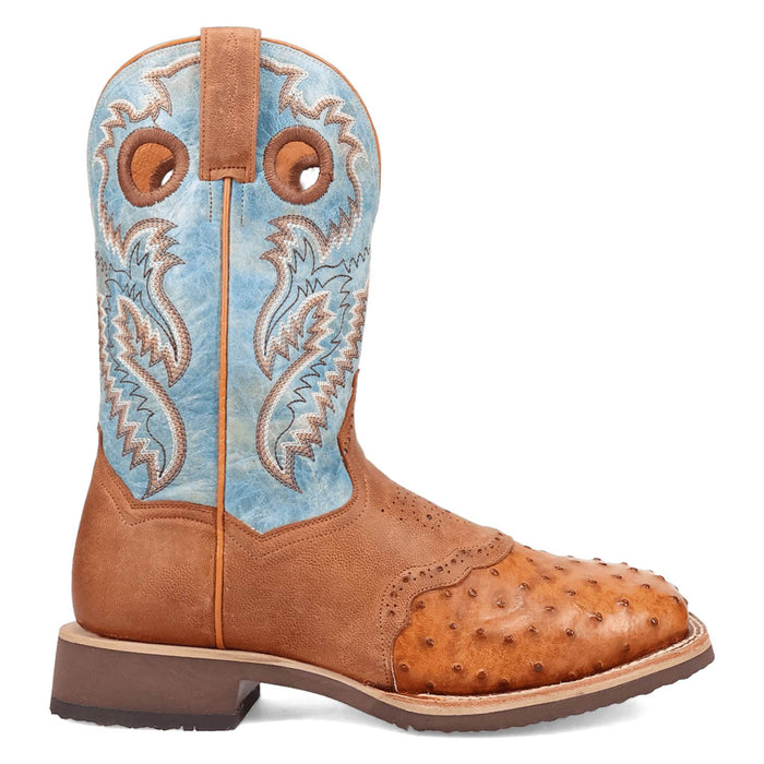 Dan Post Mens Martel Brown/Blue Full Quill Ostrich Cowboy Boots