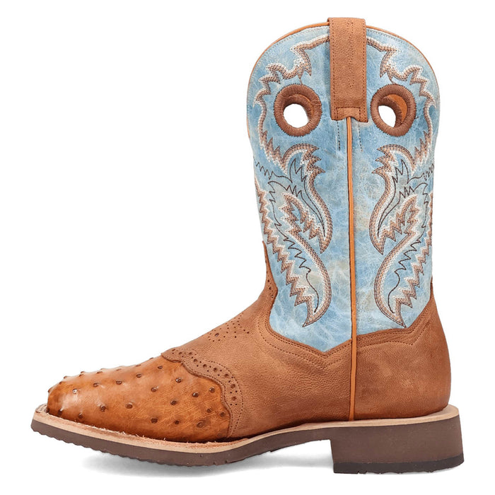 Dan Post Mens Martel Brown/Blue Full Quill Ostrich Cowboy Boots