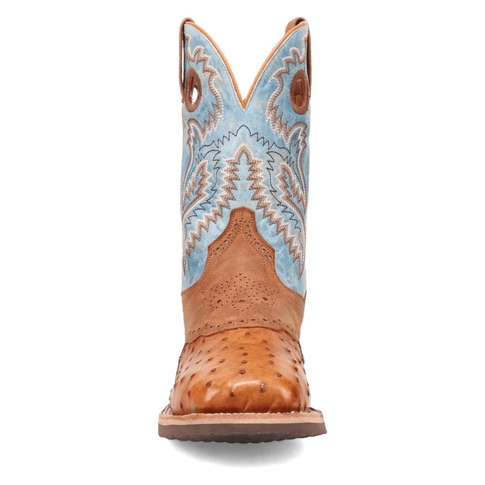 Dan Post Mens Martel Brown/Blue Full Quill Ostrich Cowboy Boots