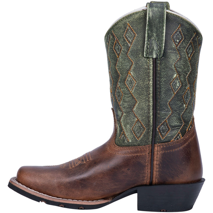 Dan Post Youth Boys Teddy Cowboy Boots Leather Rust/Green