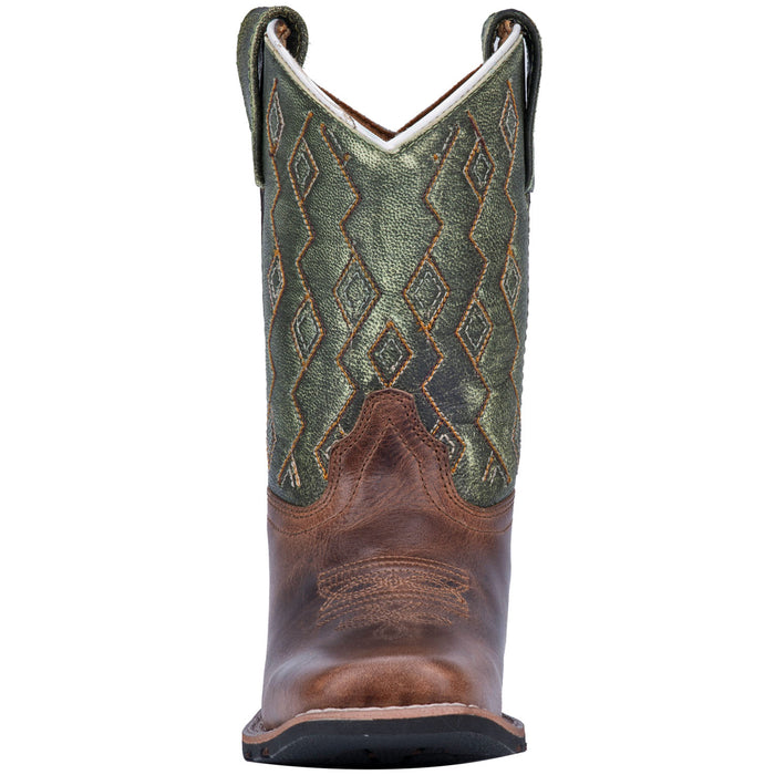 Dan Post Youth Boys Teddy Cowboy Boots Leather Rust/Green