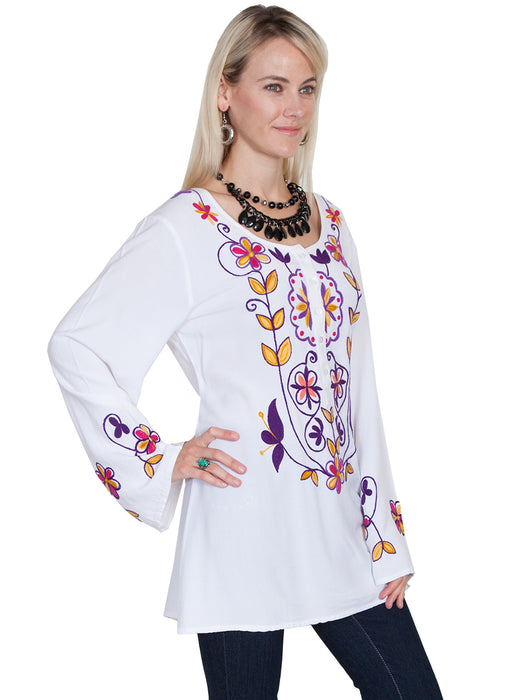 Scully Womens White Viscose Floral L/S Blouse