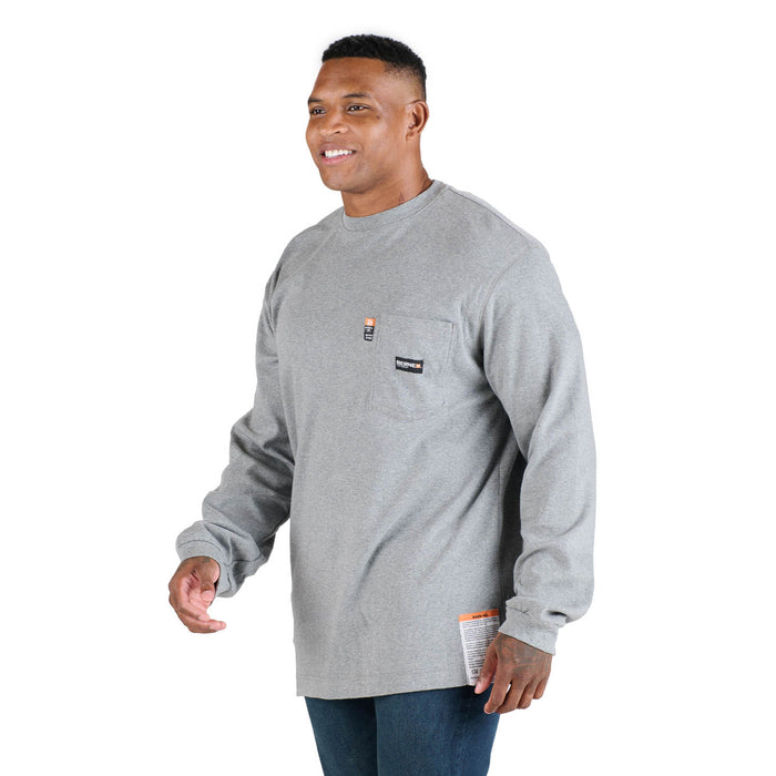 Berne Mens FR Crew Neck Pocket Grey 100% Cotton L/S T-Shirt