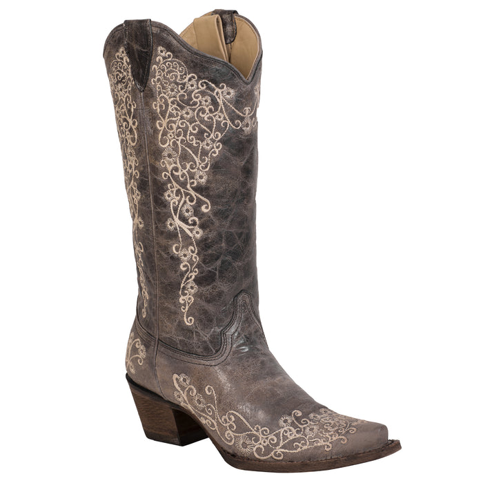 Corral Ladies Embroidery Brown Cowhide Leather Cowgirl Boots