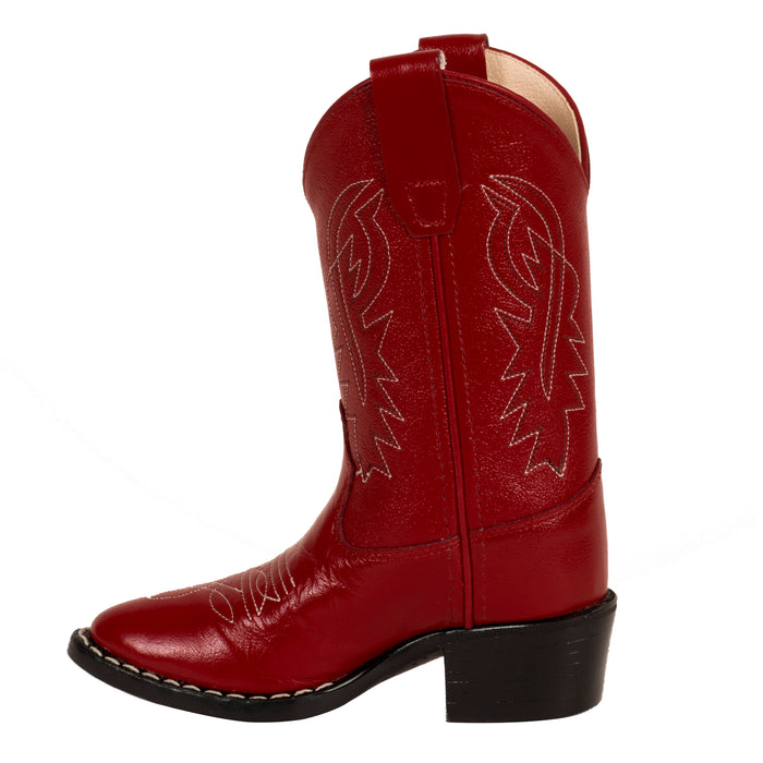 Old West Red Childrens Girls Corona Leather J Toe Cowboy Western Boots