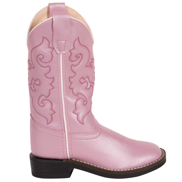 Old West Pink Children Girls Scroll Stitch Cowboy Western Boots