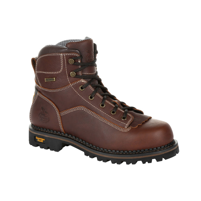 Georgia Mens Brown Leather Low Heel Logger Work Boots