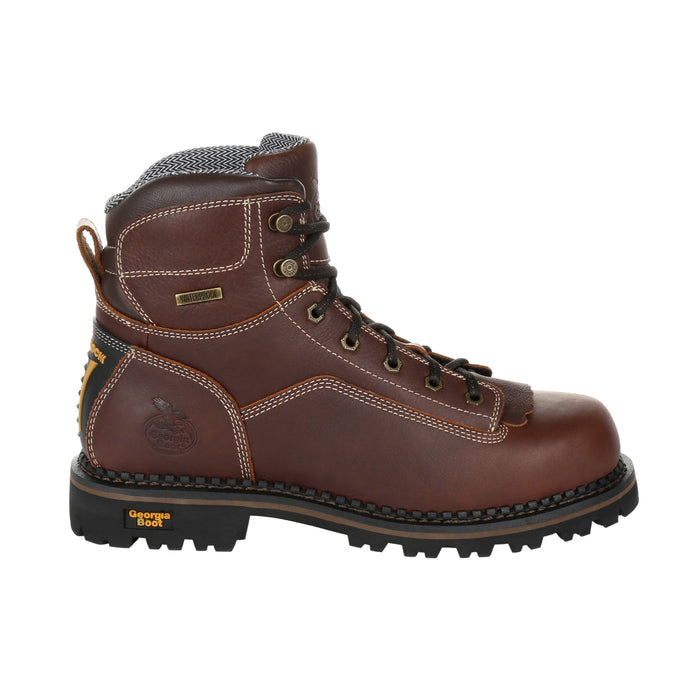 Georgia Mens Brown Leather Low Heel Logger Work Boots