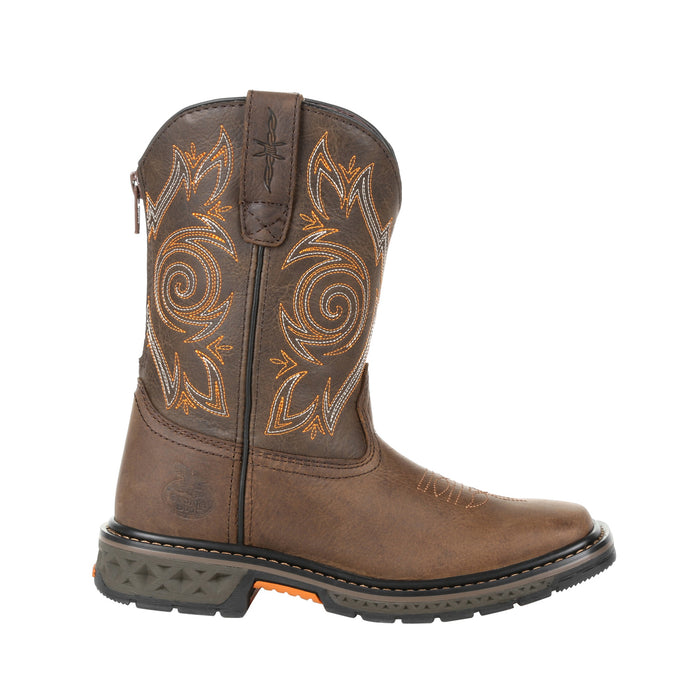 Georgia Youth Brown Leather Carbo-Tec LT Pull-On Cowboy Boots