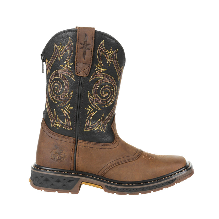 Georgia Youth Brown/Black Leather Carbo-Tec LT Pull-On Cowboy Boots