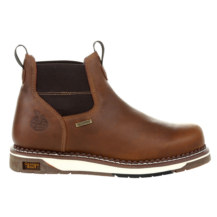 Georgia Mens Brown Leather Wedge WP Chelsea Work Boots