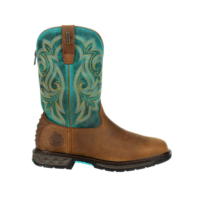 Georgia Womens Brown/Green Leather Carbo-Tec ST WP Cowboy Boots