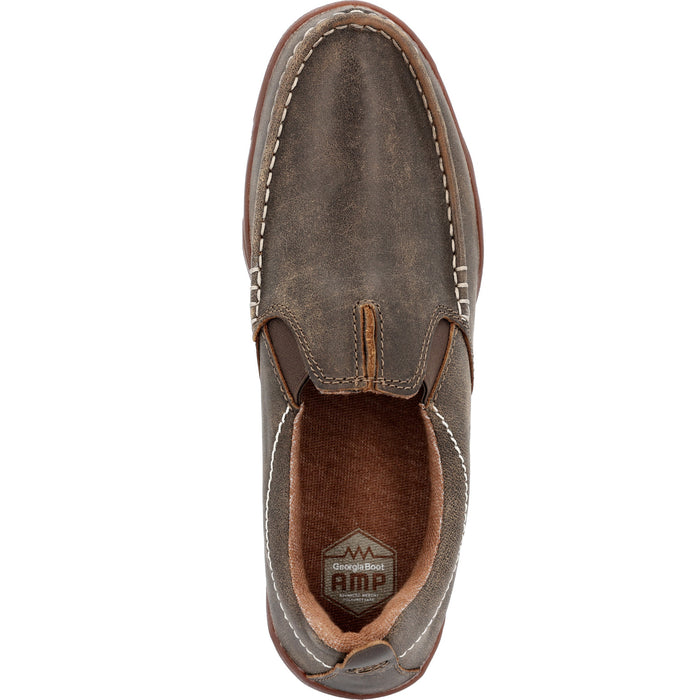 Georgia Mens Cedar Falls Moc Toe Brown Leather Slip-On Shoes