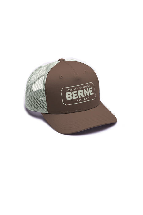 Berne Unisex Badge Logo Bitter Chocolate 100% Cotton Trucker Cap